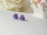 Single Bloom Rose Stud Earrings in Violet